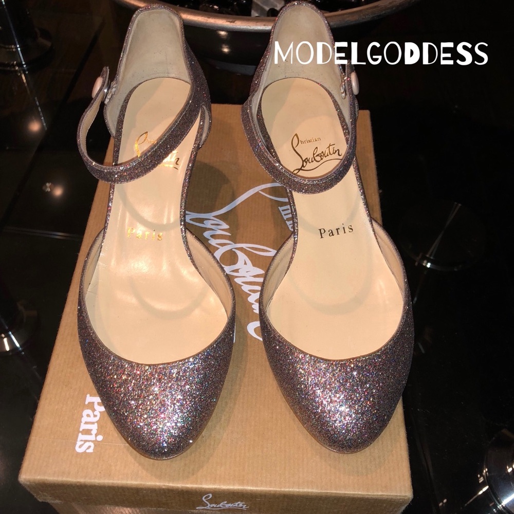 New Christian Louboutin glitter heel flat babes